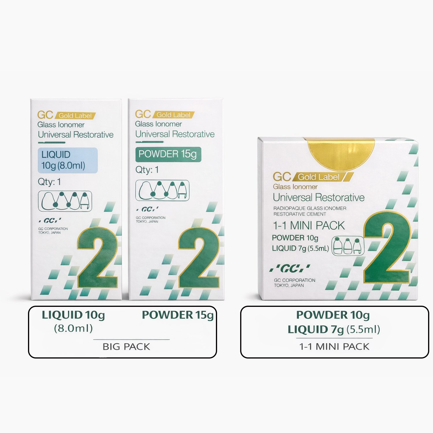 GC Gold Label 2 Restorative Glass Ionomer Cement - Big Pack (15g Powder + 10g Liquid)
