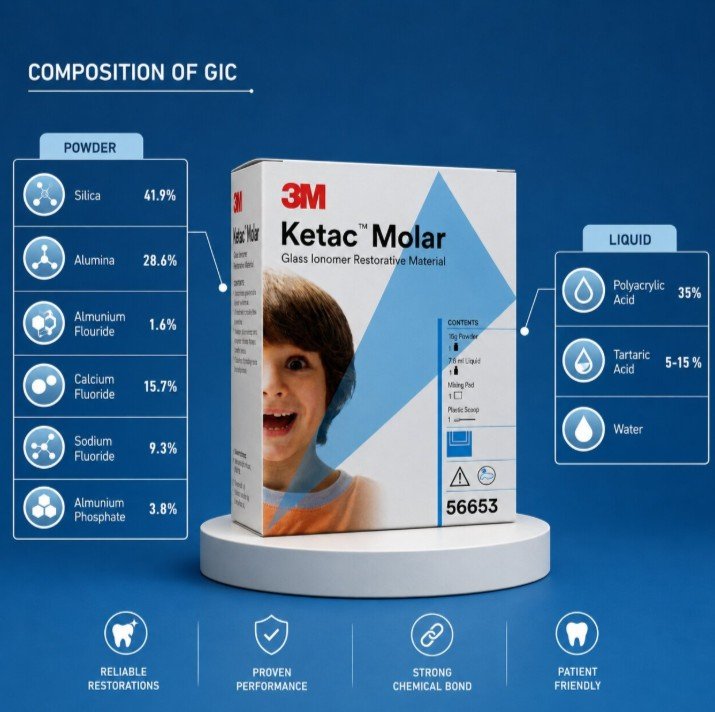 3M ESPE Ketac Molar Glass Ionomer Restorative Cement - Shade A3 (15g Powder + 7.8mL Liquid + Mixing Pad + Scoop)